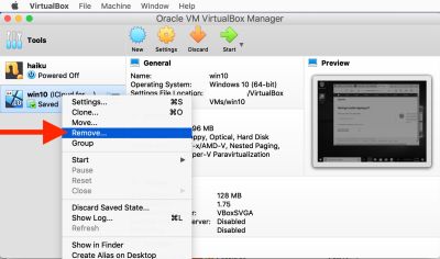 VirtualBox delete VM